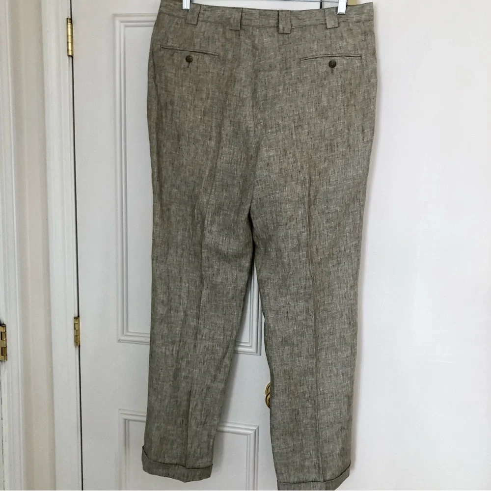 Mens Linen Trousers pleats cuffs pockets 38” Riviera Sport formal 31” inseam